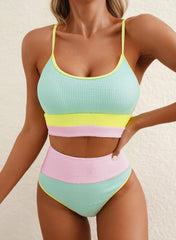 Ocevara Ocevara - Women 2 Piece Bikini Set High Waisted Color Block Swimsuit Beach Scrunch Ribbed - image 3