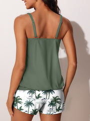 Olive Palm Print Blouson Tankini and Swim Shorts Set