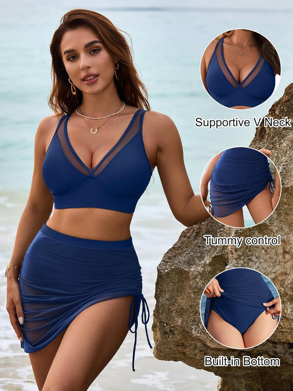 Ocevara Ocevara - Women's Swim Skirt High Waisted Bikini Sets Tummy Control Swimsuits Mesh Sarong - image 28