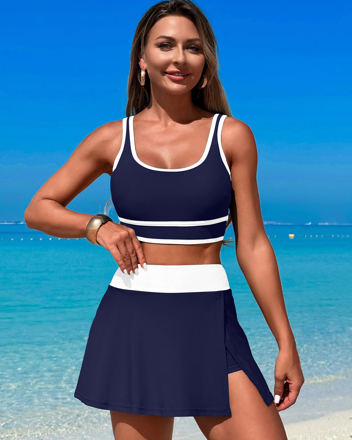 Ocevara Ocevara - High Waisted Bikini Sets Tummy Control Swim Skirt Two Piece Swim Suit Tummy Control - image 11
