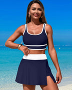 Ocevara - High Waisted Bikini Sets Tummy Control Swim Skirt Two Piece Swim Suit Tummy Control Color Block Bathing Suit