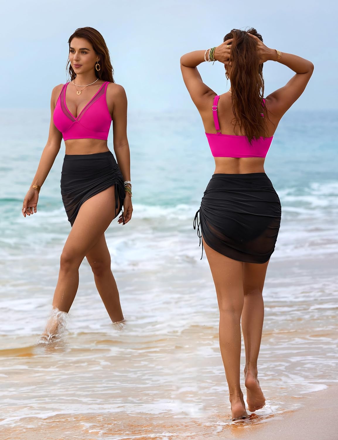 Ocevara Ocevara - Women's Swim Skirt High Waisted Bikini Sets Tummy Control Swimsuits Mesh Sarong - image 51