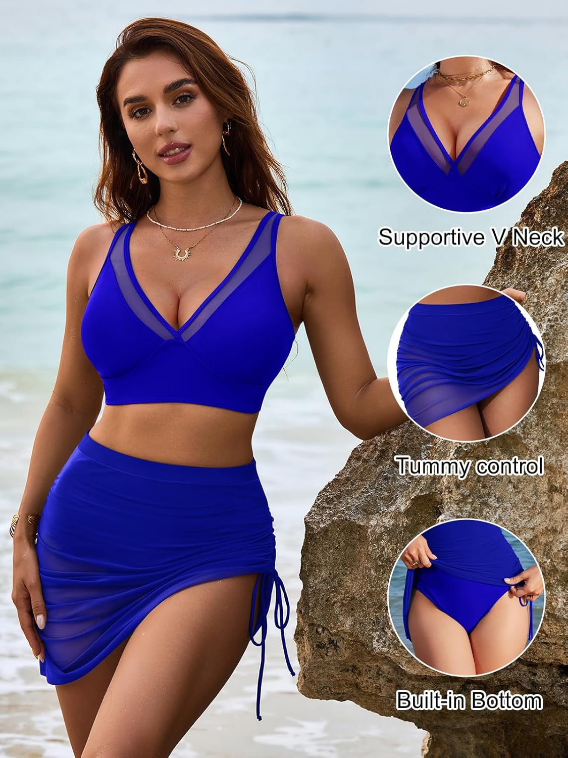 Ocevara Ocevara - Women's Swim Skirt High Waisted Bikini Sets Tummy Control Swimsuits Mesh Sarong - image 33