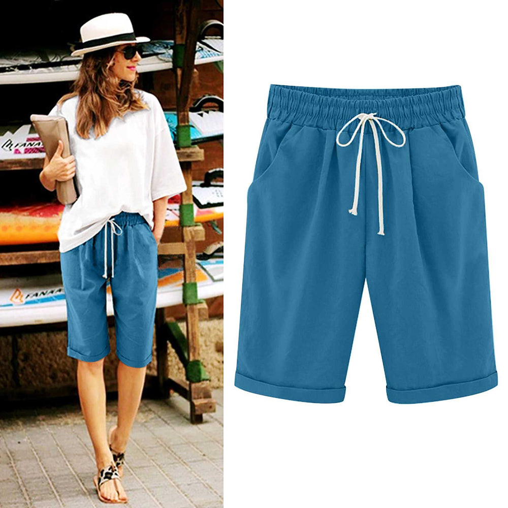 Ocevara Ocevara - Women's Elastic Waist Knee Length Casual Cotton Bermuda Shorts with Drawstring - image 12