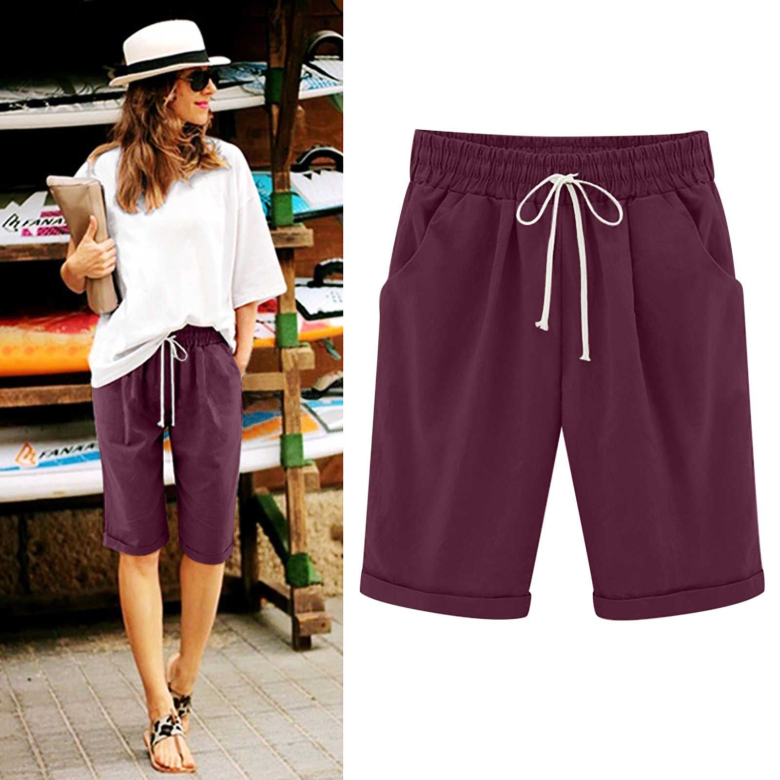 Ocevara Ocevara - Women's Elastic Waist Knee Length Casual Cotton Bermuda Shorts with Drawstring - image 22