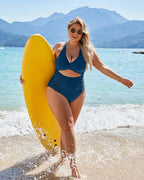 Womens One Piece Swimsuits Push Up Tummy Control Bathing Suits V Neck Cutout Modest Swimwear