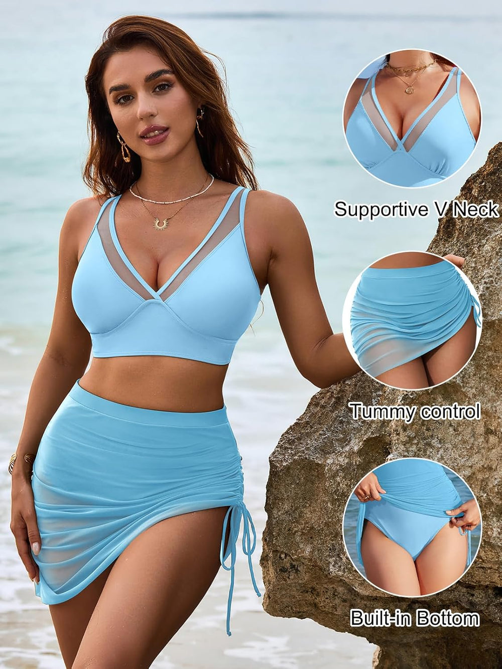 Ocevara Ocevara - Women's Swim Skirt High Waisted Bikini Sets Tummy Control Swimsuits Mesh Sarong - image 23