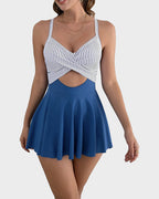 Ocevara - V-Neck Cutout One-Piece Swimdress with Tummy Control