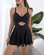 Ocevara - V-Neck Cutout One-Piece Swimdress with Tummy Control