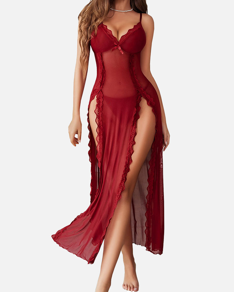 Ocevara Sexy Mesh V Neck Side Split Nightdress - image 16