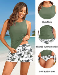 Ocevara Women's Tankini Swimsuits with Skirt - Two Piece Tummy Control Bathing Suits High Neck Swimwear - image 3