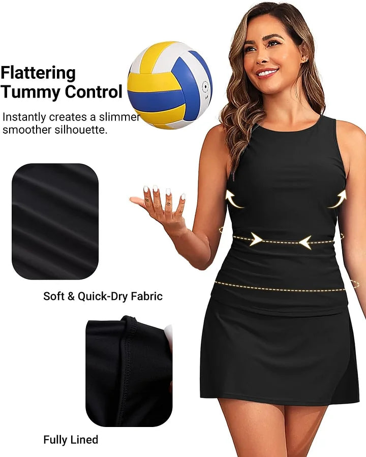 Ocevara Women's Tankini Swimsuits with Skirt - Two Piece Tummy Control Bathing Suits High Neck Swimwear - image 9