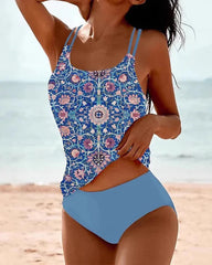Double Strap Floral Tankini and High Waisted Swim Set - color-02