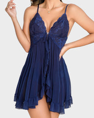 Ocevara Sexy Lace Mesh See-Through Nightgown with Matching Thong - image 4
