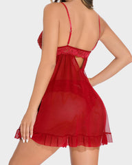 Ocevara Sexy Lace Mesh See-Through Nightgown with Matching Thong - image 3