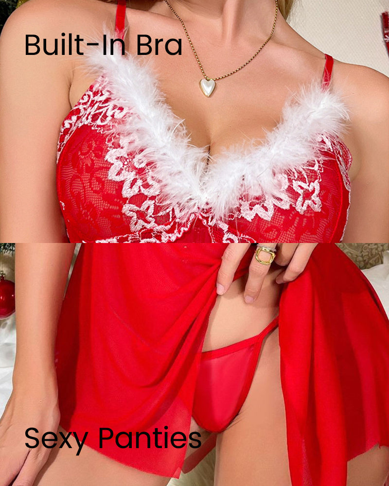 Ocevara Christmas Mesh Lace Trim Sexy Nightgown - image 6