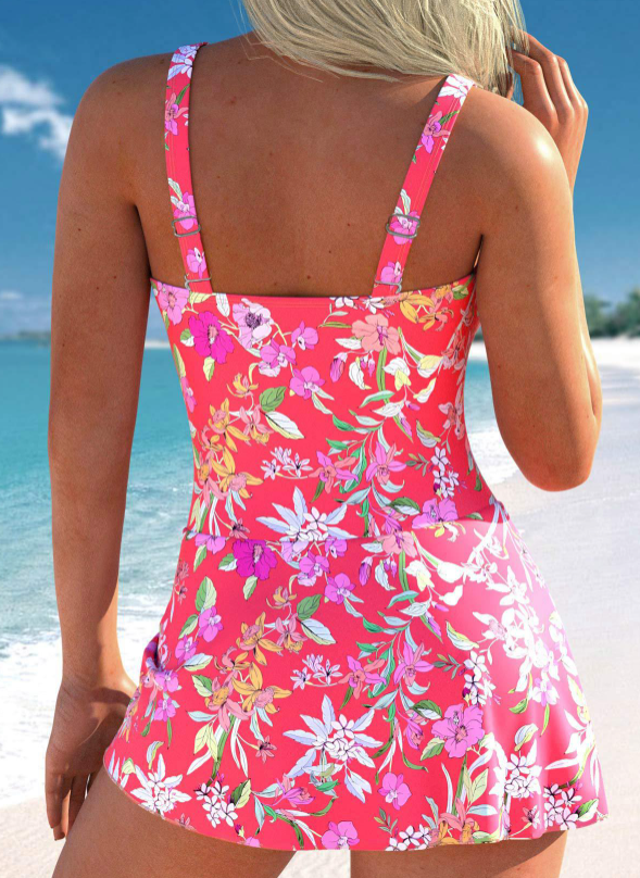 Bowknot Coral Floral Print One Piece Swimdress Secondary image