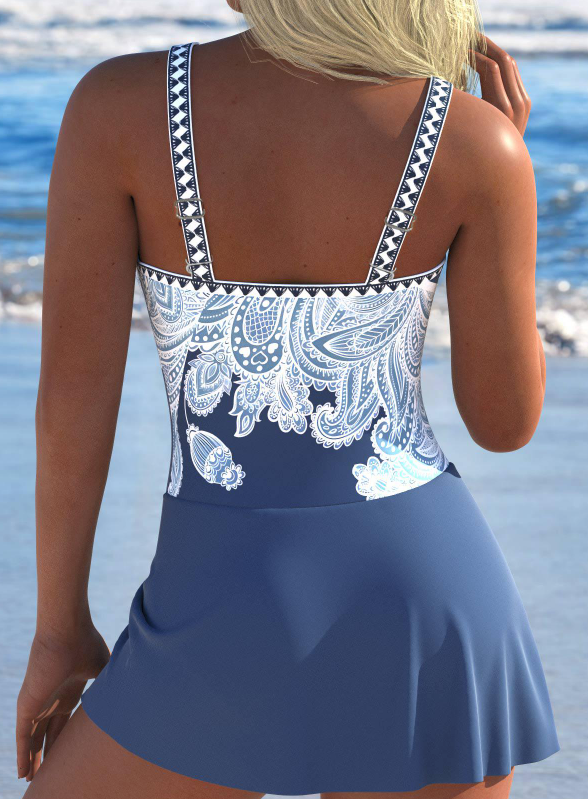 Bowknot Dusty Blue Paisley Print One Piece Swimdress Secondary image