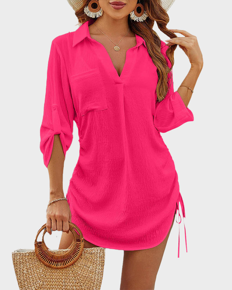 Ocevara Ocevara - Coverup Drawstring Beach Dress Shirt - image 10