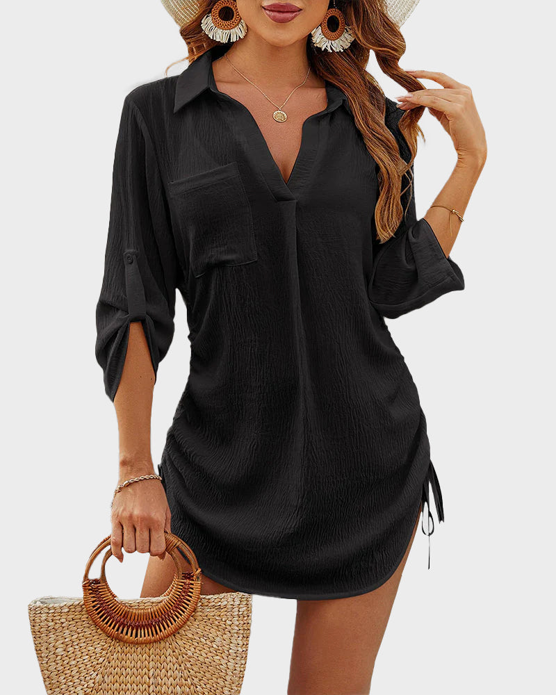 Ocevara Ocevara - Coverup Drawstring Beach Dress Shirt - image 1