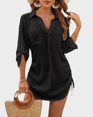 Ocevara Ocevara - Coverup Drawstring Beach Dress Shirt - image 1