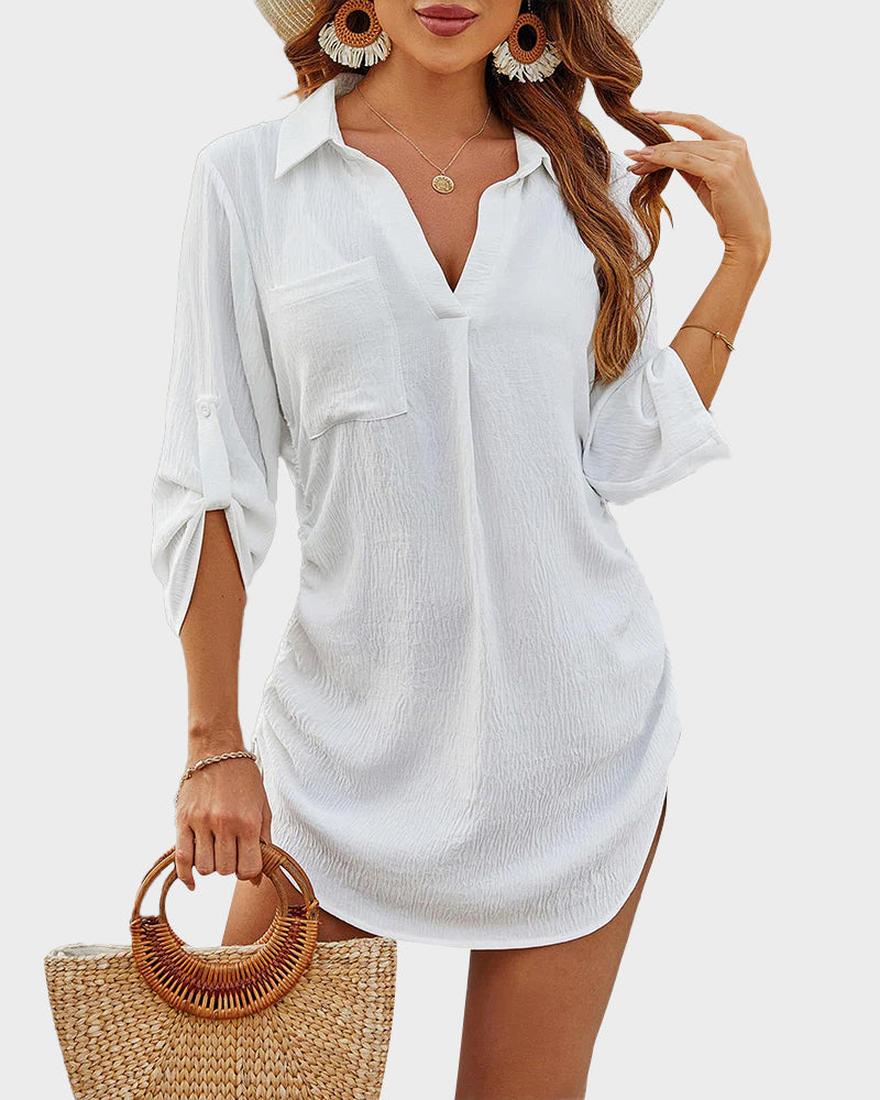 Ocevara Ocevara - Coverup Drawstring Beach Dress Shirt - image 6