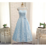 High Quality Blue A Line Lace Short Prom Dresses,Sleeveless Homecoming Dresses OK470