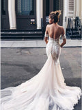Mermaid Sweetheart Backless Court Train Wedding Dress with Lace Appliqued OKR19