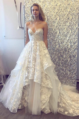 Fashion A-Line Sleeveless Sweetheart Tulle Lace Wedding Dresses OKF91