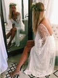 Sheath V-Neck Backless Wraps Lace Beach Wedding Dress with Split OKR34