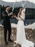 Two Piece Long Sleeves Chiffon Beach Wedding Dress with Lace OKS32