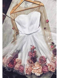A Line Round Neck Long Sleeves Flower Short Homecoming Dress With Flowers OKM66