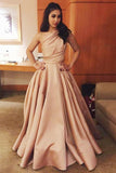 New A-Line One-Shoulder Satin Long Formal Evening Prom Dress OKG6