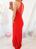 Mermaid Crew Open Back Floor-Length Red Prom Dress with Keyhole OKR7