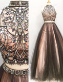 Lovely Two Pieces Colorful Beading A-line Long Handmade Prom Dress K702