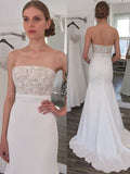 Simple Strapless Mermaid Long Wedding Dresses with Sweep Train OKL46