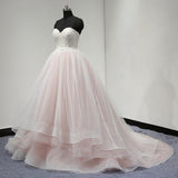 Sweetheart Lace Up Back Charming Affordable Long Pearl Pink Prom Dress Ball Gown OK624