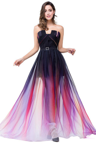 Open Back Long Gradient Chiffon Modest Prom Dress OK2