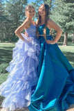 A Line Lavender Long Prom Dress with Cascading Ruffles Evening OK1343