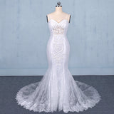 Mermaid Spaghetti Straps Lace Wedding Dresses, Fashion Long Bridal Dresses OKQ17