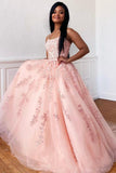 A Line Tulle Long Prom Dress with Appliques and Beading Popular Formal Dress OK1021