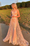 Glitter Sweetheart Strapless Rose Gold A Line Formal Evening Dress OK1552