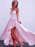 A-line Sleeveless Spaghetti Straps Long Pink Prom Dress Sweet 16 Prom Dress OKW82