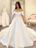 Stylish A-Line Off Shoulder Satin   Wedding Dress Elegant Bridal Dress OK1201