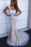 Mermaid Straps Sleeveless Tulle Lace Wedding Dress With Beading OK1153