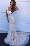 Mermaid Straps Sleeveless Tulle Lace Wedding Dress With Beading OK1153