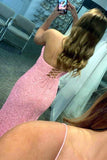 Flattering Mermaid Hot Pink Sequins Long Prom Party Dress With Slit OK1309