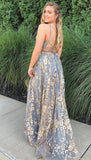Elegant A Line Lace Long Prom Dress Formal Evening Dress With Slit OKZ3