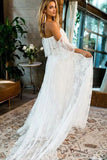 Off the Shoulder Long A Line Lace Beach Wedding Dresses OK1792