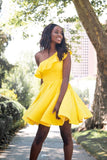 Simple Yellow Short Prom Dresses, One Shoulder Homecoming Dress OKP33